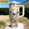 Butterfly Grandma With Grandkids Vintage Floral Background Personalized Tumbler With Straw CTL19FEB24CT2