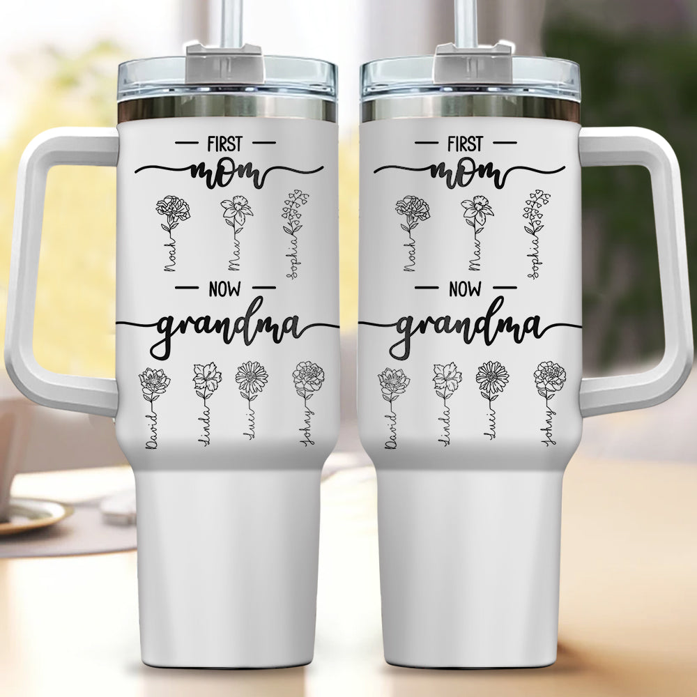 First Mom Now Grandma Birth Month Flower Kids Personalized Tumbler With Straw CTL29DEC23TT1