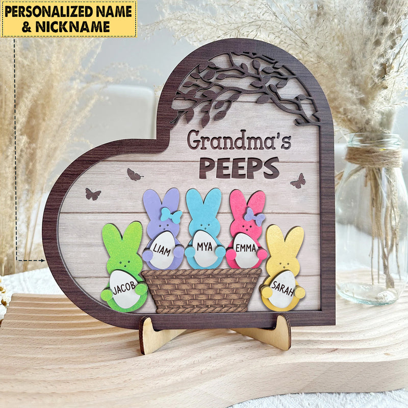 Discover Easter Day Grandma Mom's Cute Bunny Kids Personalized 2 Layers Wooden Plaque