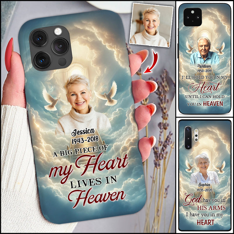 Discover A big piece of my Heart lives in Heaven Upload Photo Memorial Personalized Phone case