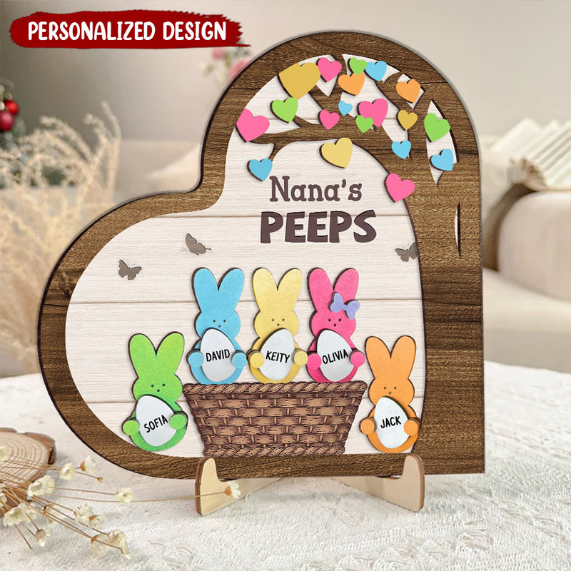 Discover Nana's Peeps Easter Bunny Personalized 2 Layers Wooden Plaque Gift for Grandmas Moms Aunties