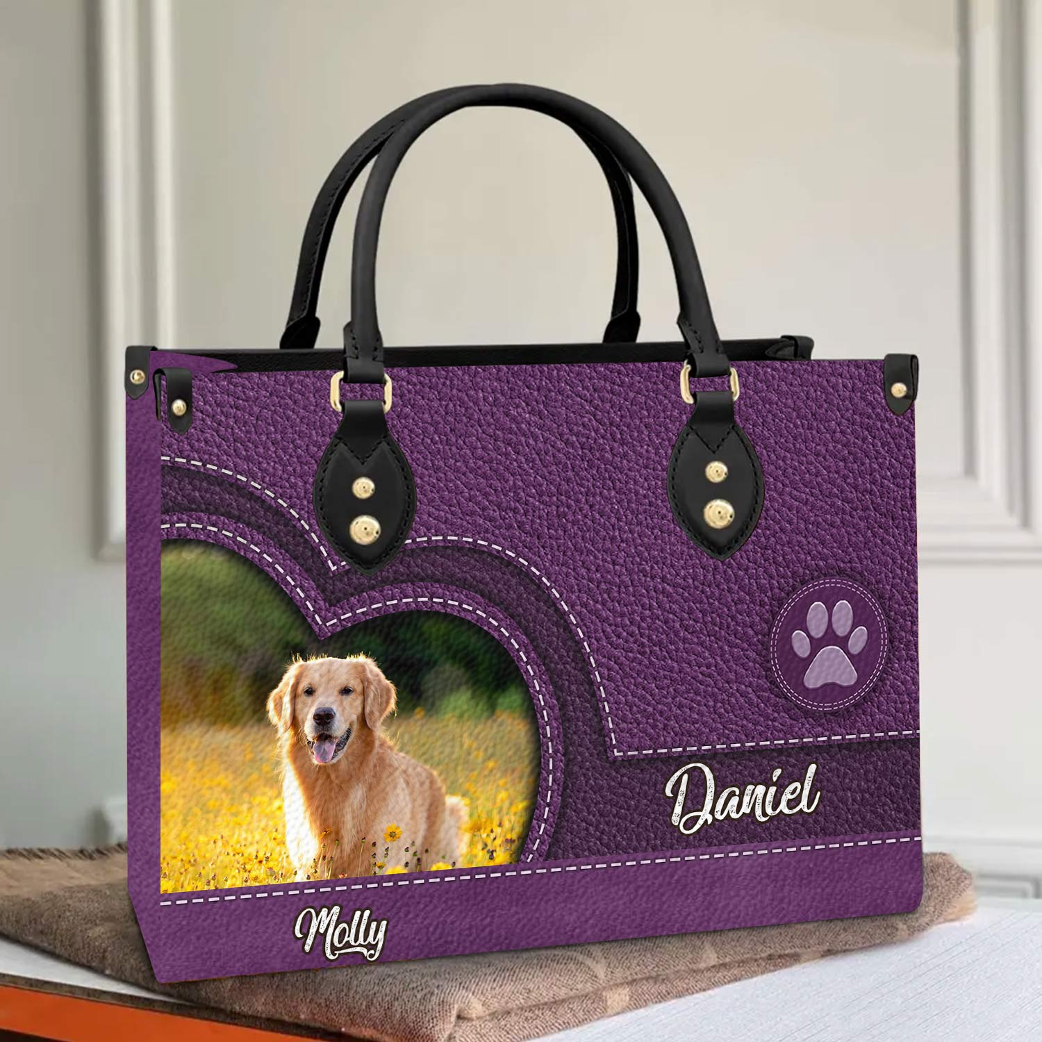 Upload Photo Cute Dog Puppy Personalized Leather Handbag HTN01FEB24VA4