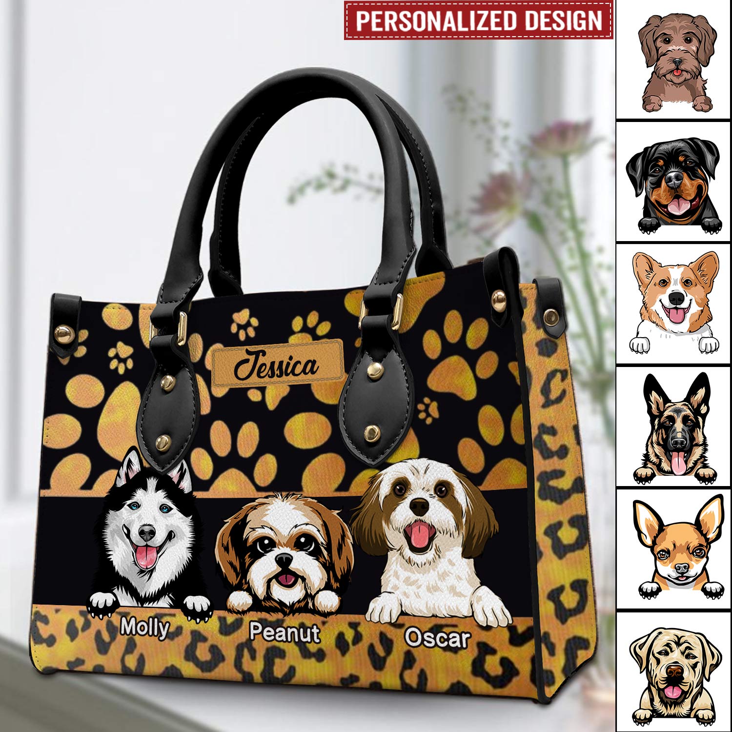Pawprint Leopard Cute Dog Puppy Personalized Leather Handbag HTN02FEB24VA1