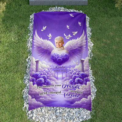 Upload Photo Memorial A Big Piece Of My Heart Lives In Heaven Personalized Memorial Grave Blanket HTN02MAR24VA1
