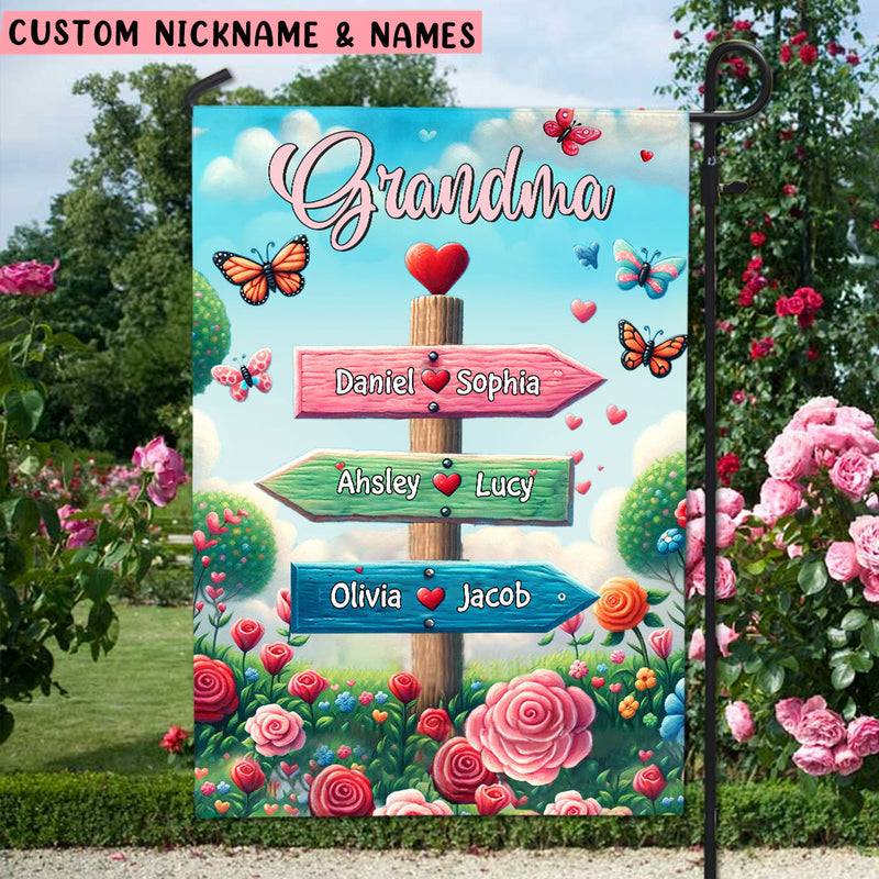 Grandma Spring Garden Signpost Personalized Flag