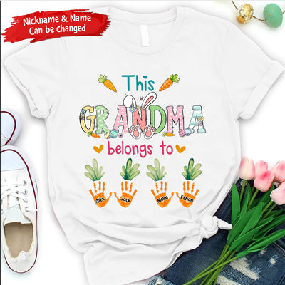 This Grandma Belongs To Cute Easter Carrot Grandkids White T-shirt and Hoodie Personalized HTN05FEB24TT1