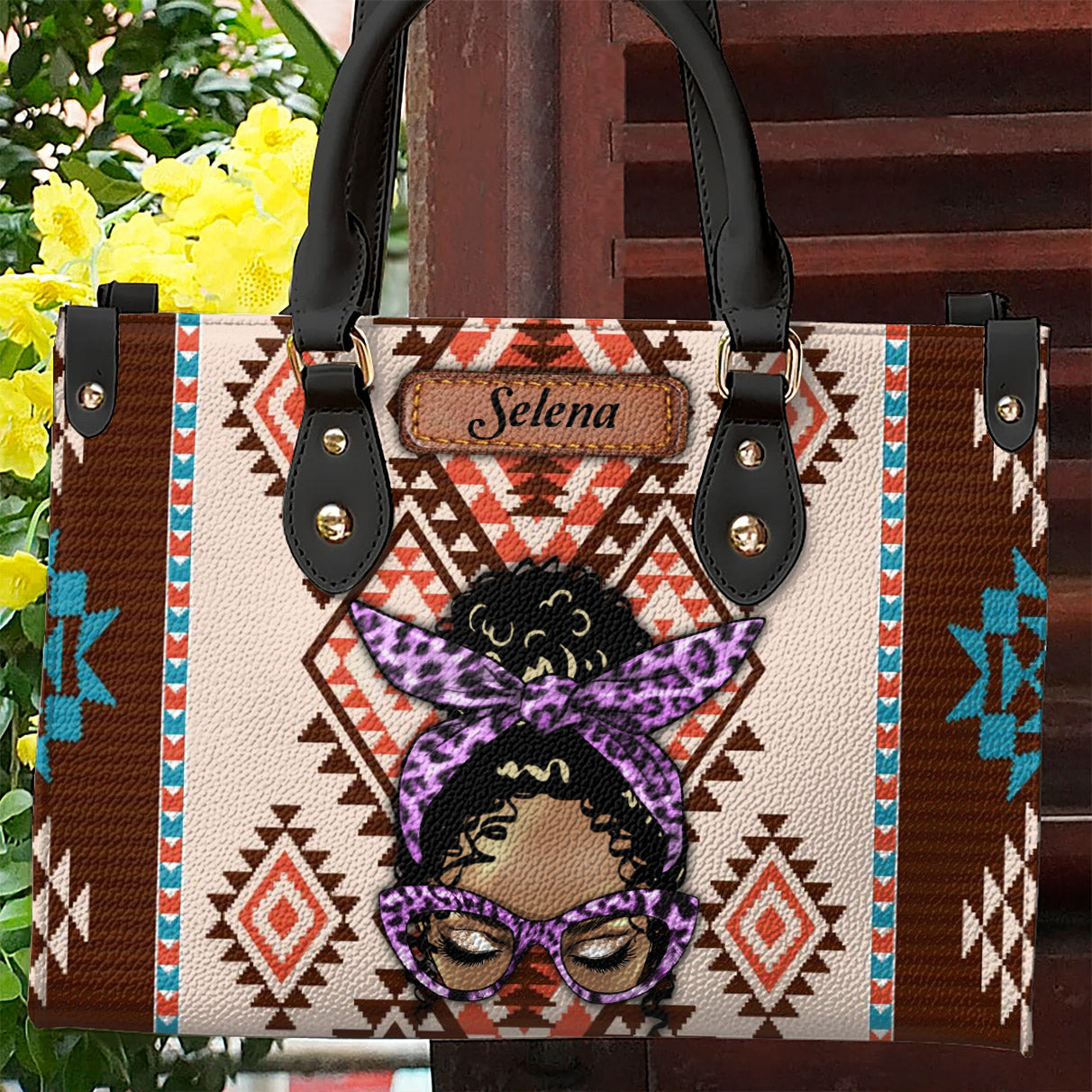 Boho Aztec Messy Bun Girl Personalized Leather Handbag HTN07DEC23NA1