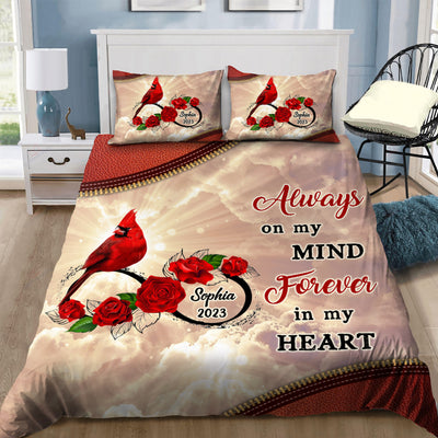 Personalized Family Loss Cardinal Rose Infinite Love Custom Name Date Memorial Gift Bedding Set HTN07DEC23TT1