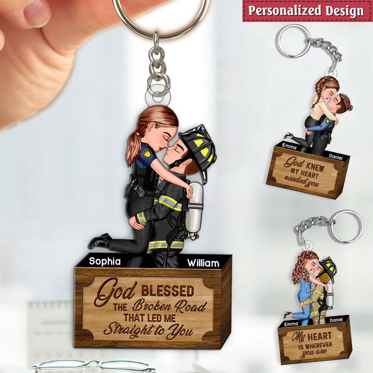 Personalized Couple Portrait, Firefighter, Nurse, Police Officer, Teacher Acrylic Keychain Gifts by Occupation HTN13DEC23VA1