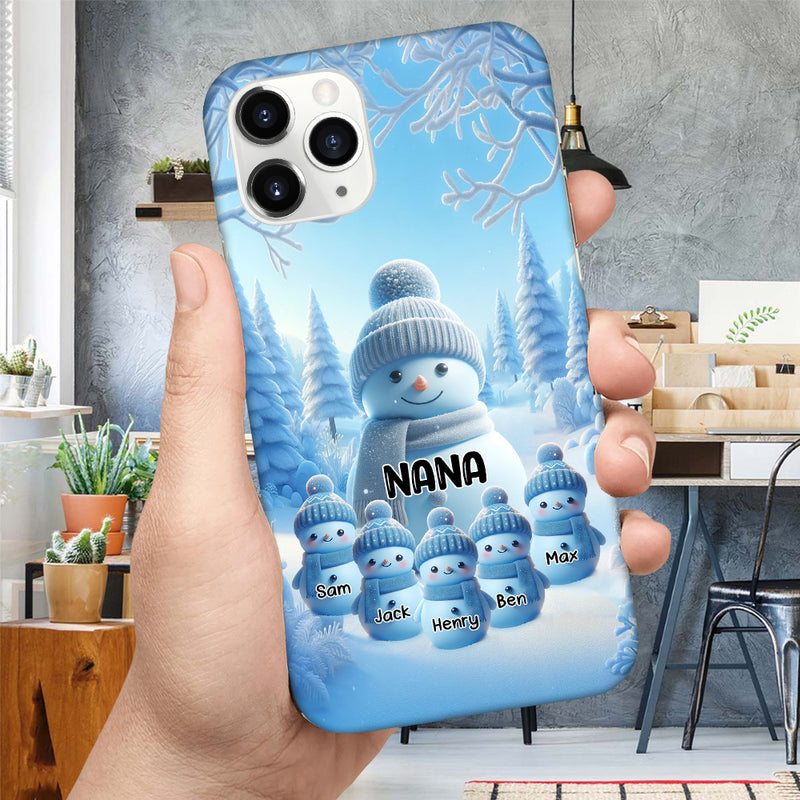 Discover Blue Winter Christmas Snowman Grandma With Grandkids Personalized Phone case