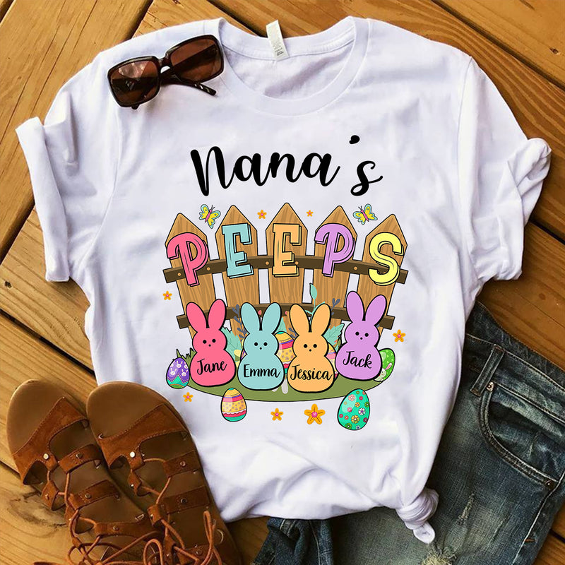 Grandma's Peeps Easter Vibe Grandkids Personalized White T-shirt