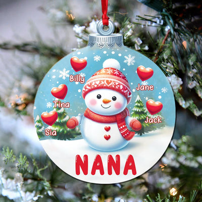 Snowman Grandma Winter Background With Sweatheart Grandkids Personalized Acrylic Ornament HTN14NOV23NA4