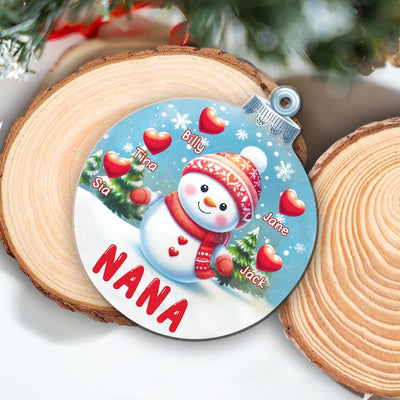 Snowman Grandma Winter Background With Sweatheart Grandkids Personalized Acrylic Ornament HTN14NOV23NA4