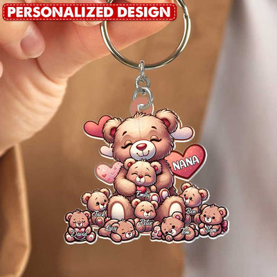 Grandma Bear With Cute Grandkids Personalized Acrylic Keychain HTN15JAN24TP3