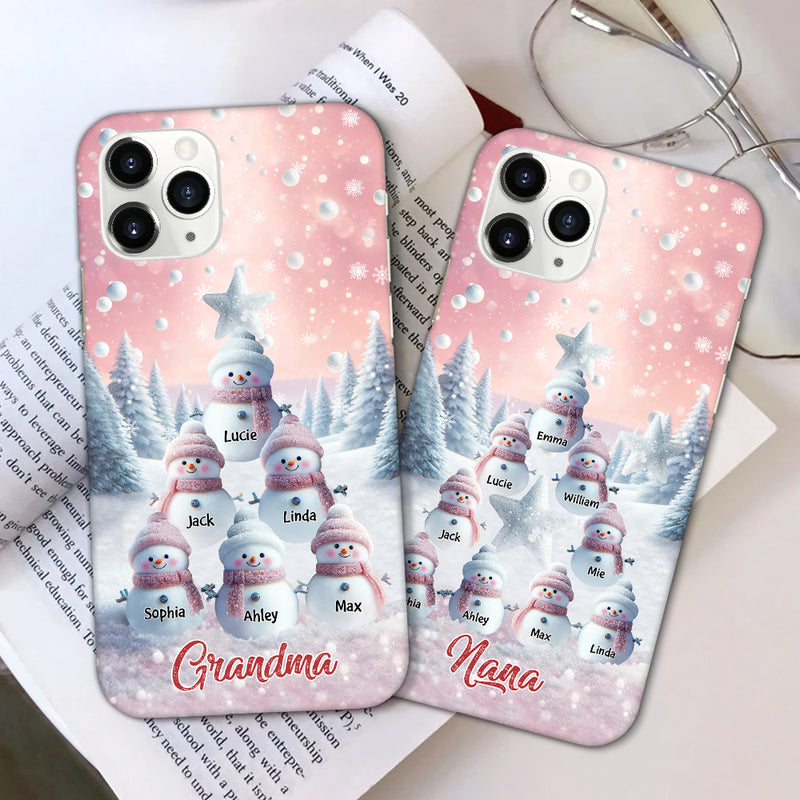 Discover Winter Snowman Grandkids Christmas Tree Personalized Phone case Gift for Grandmas Moms Aunties