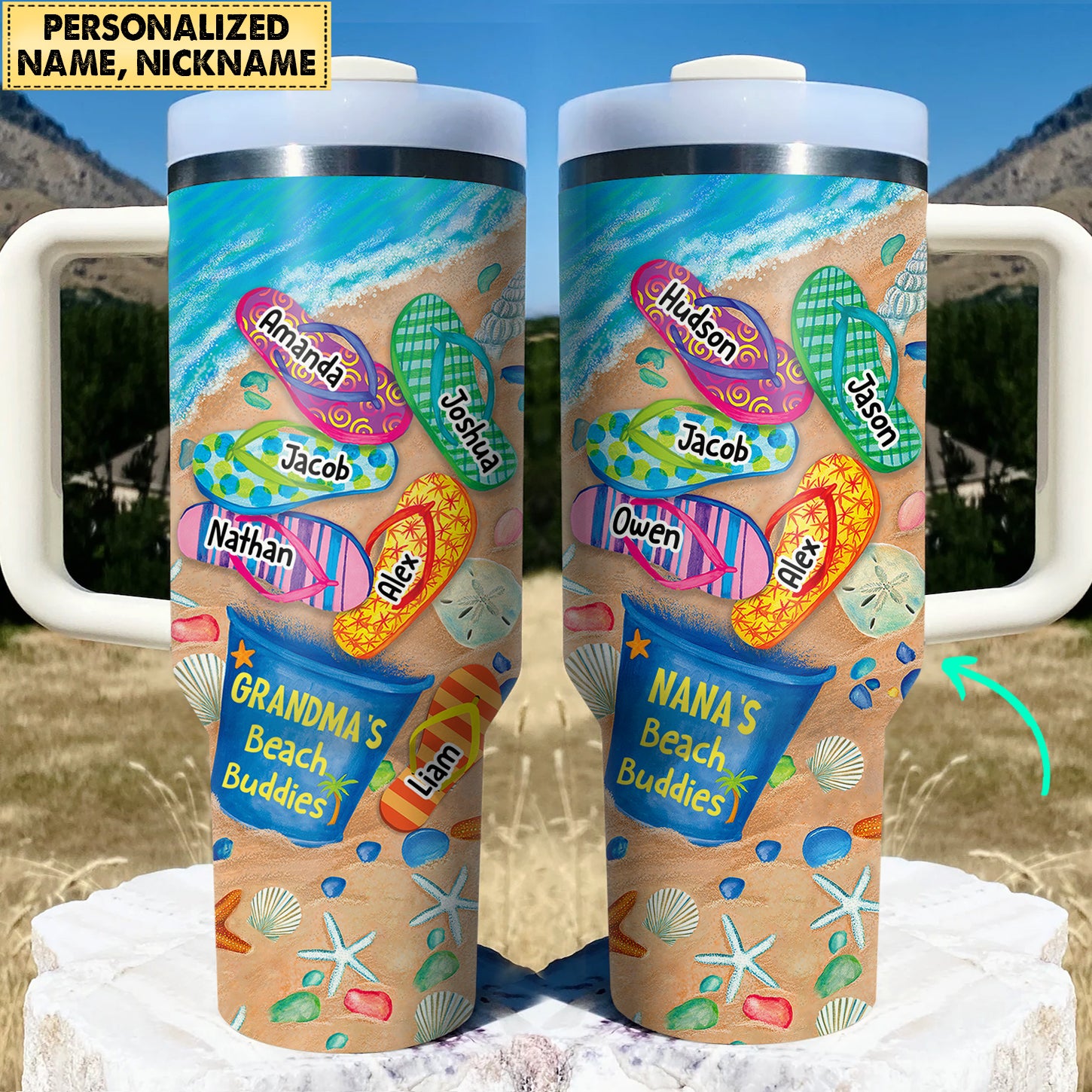 Nana's Beach Buddies Summer Flip Flop Personalized Tumbler With Straw Perfect Gift for Grandmas Moms Aunties HTN23FEB24CT1