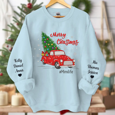 Embroidery Christmas Truck Nanalife with Grandkids Name on Sleeve Personalized HTN23NOV23VA1