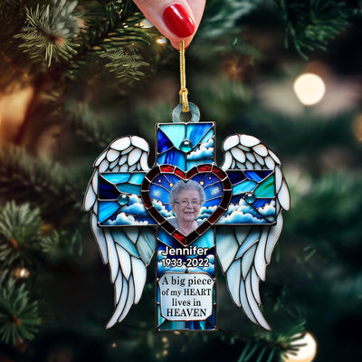 A big piece of my Heart lives in Heaven Memorial Upload Photo Personalized Acrylic Ornament HTN23OCT23VA2
