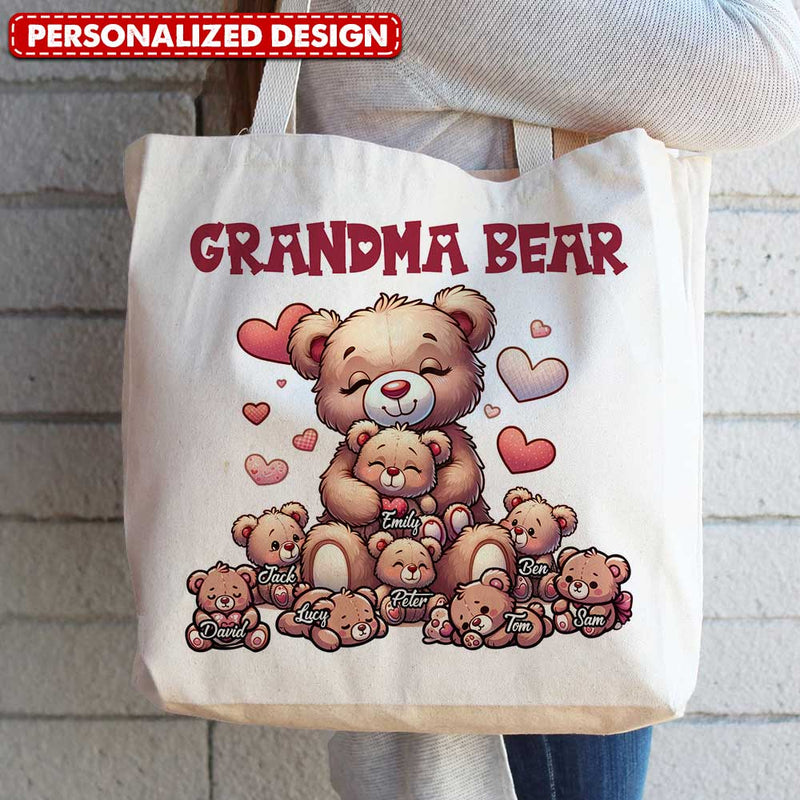 Grandma Bear With Cute Grandkids Personalized Tote Bag (AOP)