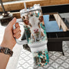 Cowhide Western Cow Print Teal Rustic Personalized Tumbler With Straw HTN27DEC23VA2