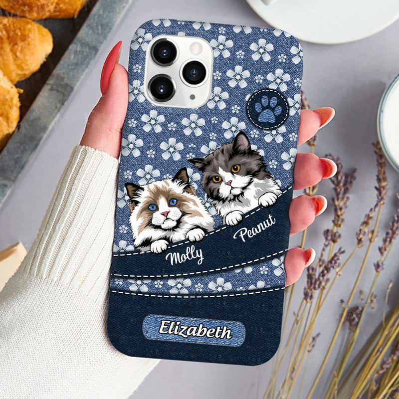 Discover Flower Denim Pattern Cute Cat Kitten Pet Personalized Phone case Purrfect Gift for Cat Lovers