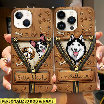 Leather Pattern Zipper Dog Puppy Pet Personalized Phone case HTN30JAN24CT1