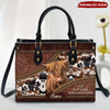 Just A Girl Who Loves Cow Cattle Farm, Black And Brown Cowhide Leather Zipper Pattern Personalized Leather Handbag LPL03FEB24NY2