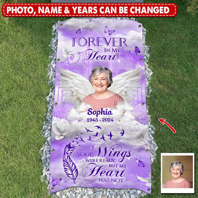 Personalized Memorial Custom Photo Wings Forever In My Heart Grave Blanket LPL04MAR24TP2
