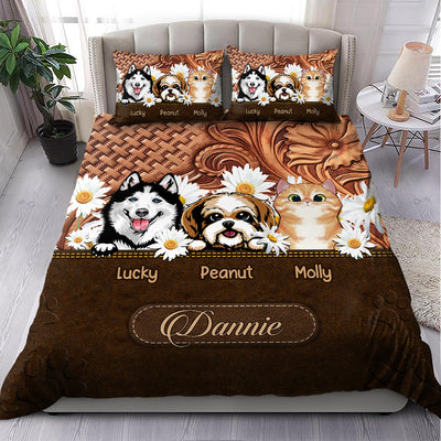 Daisy Flower Cute Puppy Kitten Pet Dog Cat Leather Pattern Personalized Bedding Set LPL06DEC23TT1