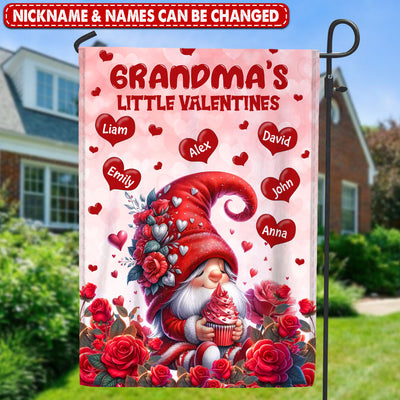 Red Gnome Grandma Mom's Little Valentine Kids Personalized Garden House Flag LPL08JAN24TP1