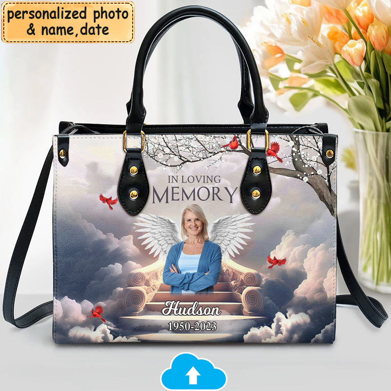 Discover Memorial Upload Photo Wings, In Loving Memory In Heaven Personalized Leather Handbag