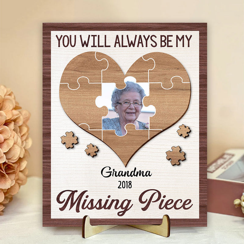 Memorial Photo Puzzle Heart, You Will Always Be My Missing Piece Custom Wooden Plaque