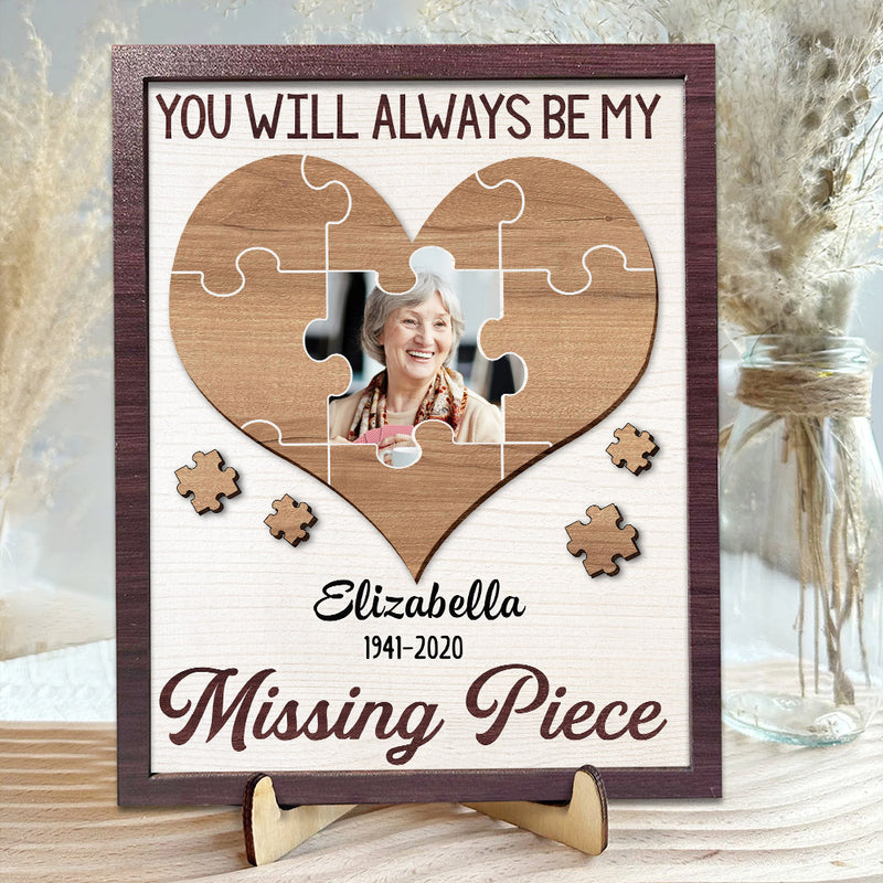 Memorial Photo Puzzle Heart, You Will Always Be My Missing Piece Custom Wooden Plaque