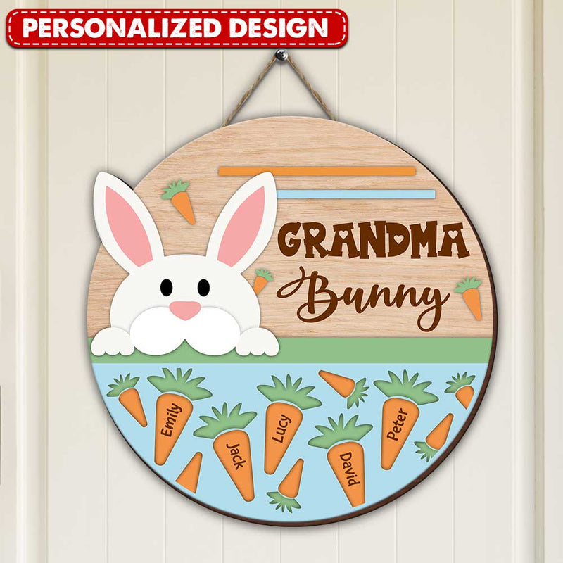 Discover Peeking Grandma Mom Bunny Loves Carrot Kids Personalized Wooden Sign