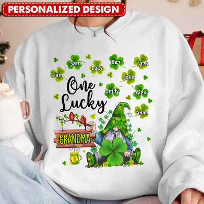 St. Patrick's Day One Lucky Gnome Grandma Mom Shamrock Kids Personalized Sweatshirt LPL29JAN24TP1