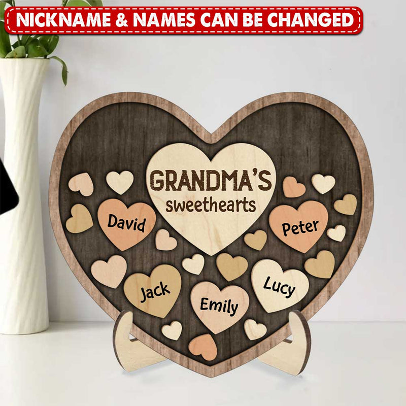 Discover Vintage Heart In Heart Grandma Mom's Sweetheart Kids Personalized 2 Layers Wooden Plaque