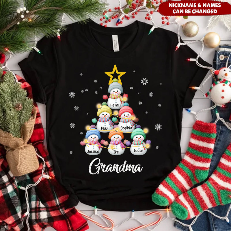 Personalized Snowman Kid Black Custom Christmas Gift T-Shirt
