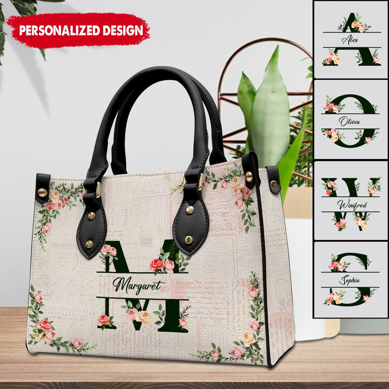 Discover Floral Monogram Name - Gift For Her - Personalized Leather Bag