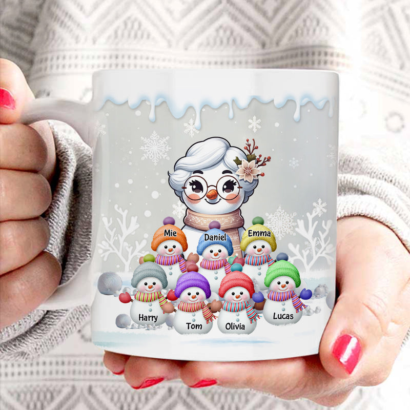 Grandma Snowman With Cute Grandkids - Personalized Mug For Christmas