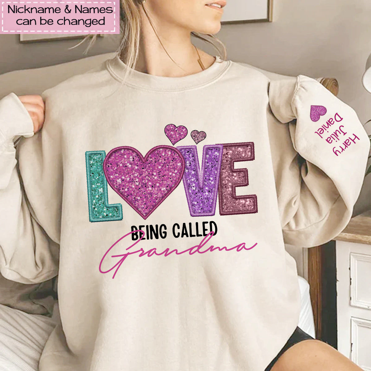 Purple Sparkling Love Being Called Grandma - Personalized Sweatshirt - NTD09JAN24VA2