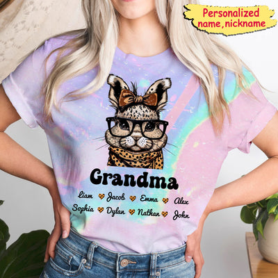 Personalized 3D T Shirt Leopard Bunny Grandma With Glasses Custom Kids - NTD11MAR24CT1