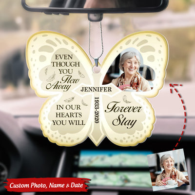 Custom Photo Even Though You Flew Away - Loving, Memorial Gift For Family, Siblings, Friends - Personalized Custom Acrylic Car Ornament - NTD15FEB24VA1