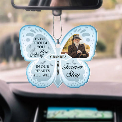 Custom Photo Even Though You Flew Away - Loving, Memorial Gift For Family, Siblings, Friends - Personalized Custom Acrylic Car Ornament - NTD15FEB24VA1