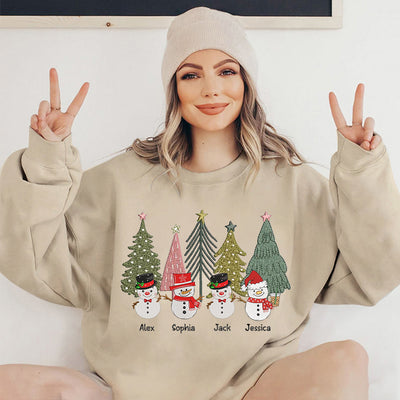Personalized Christmas Embroidered Sweatshirt For Mama/Grandama - Custom Cute Snowmen In Pine Tree Forest - NTD23NOV23TT1