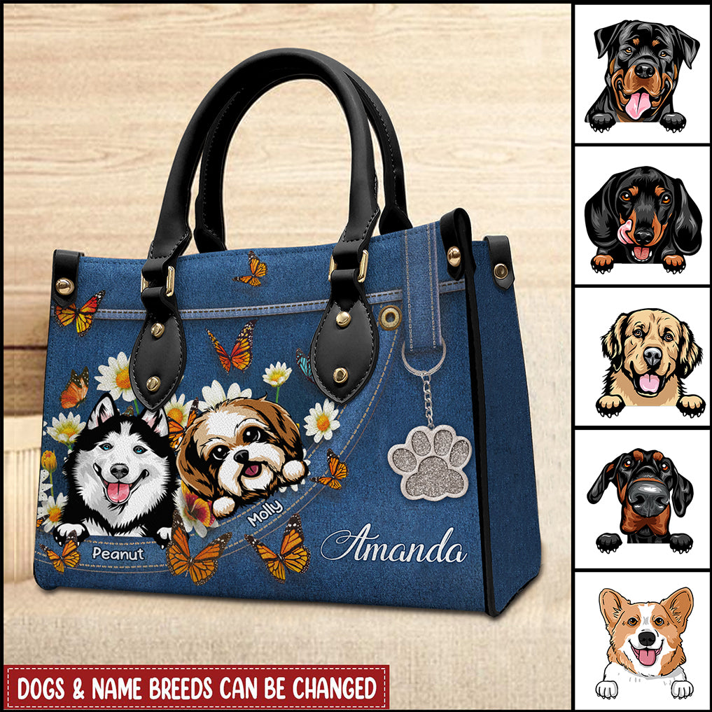 Daisy Butterfly Puppy Pet Dog Lovers Pawprint Personalized Leather Handbag NVL01FEB24TT1