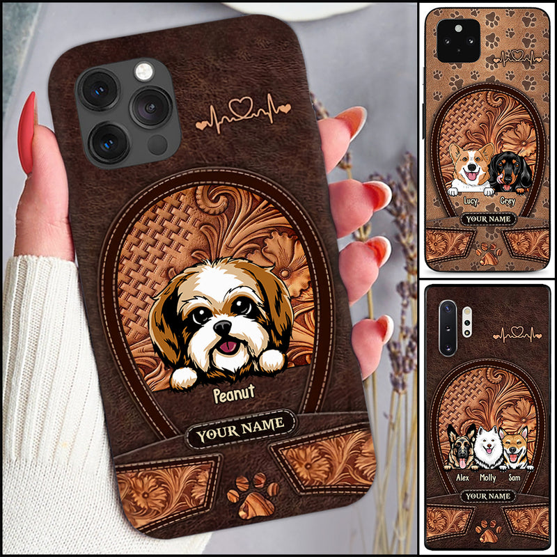 Discover Love Puppy Pet Dog Breeds Leather Texture Personalized Phone Case