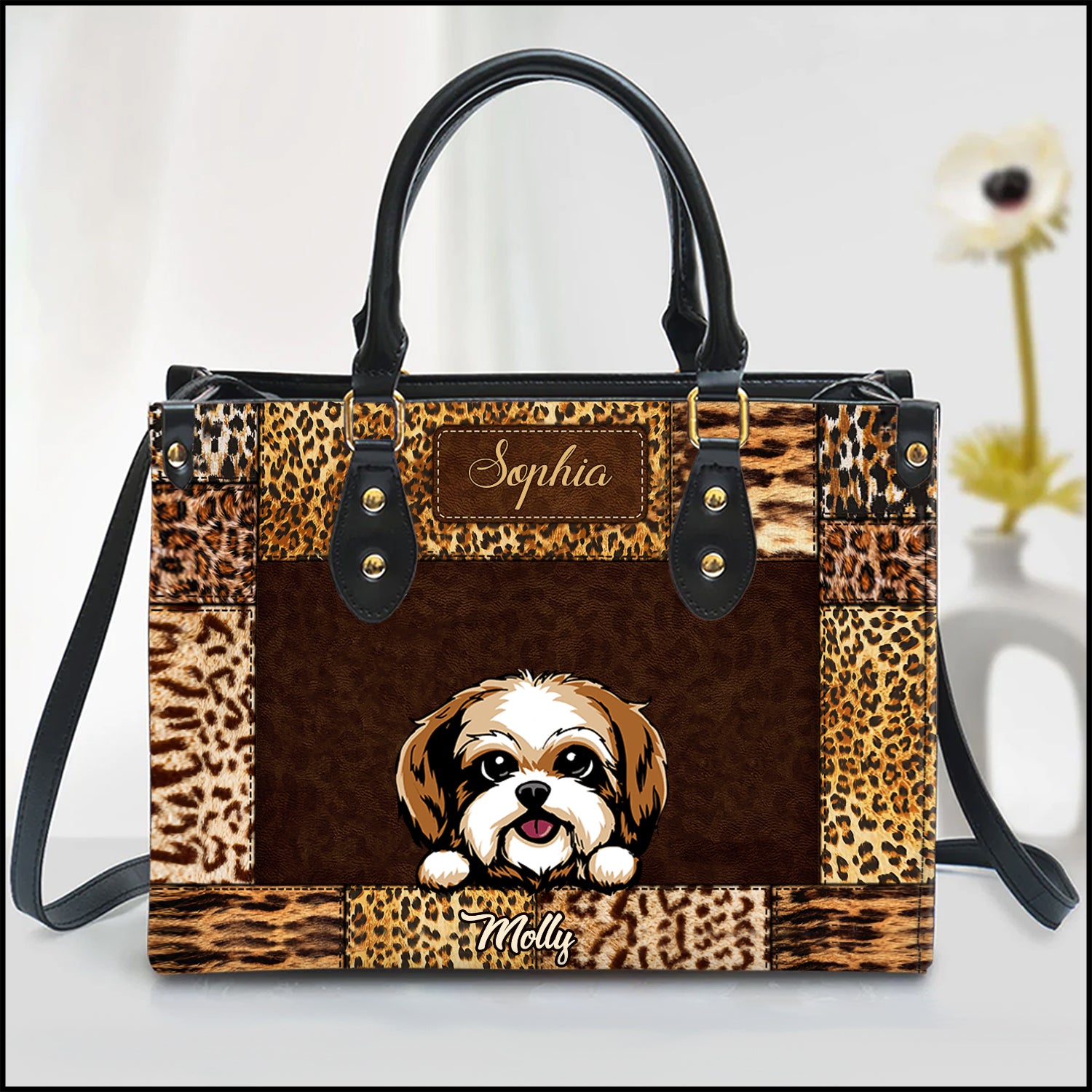 Leopard Puppy Pet Dog Lovers Personalized Leather Handbag NVL02FEB24TT2