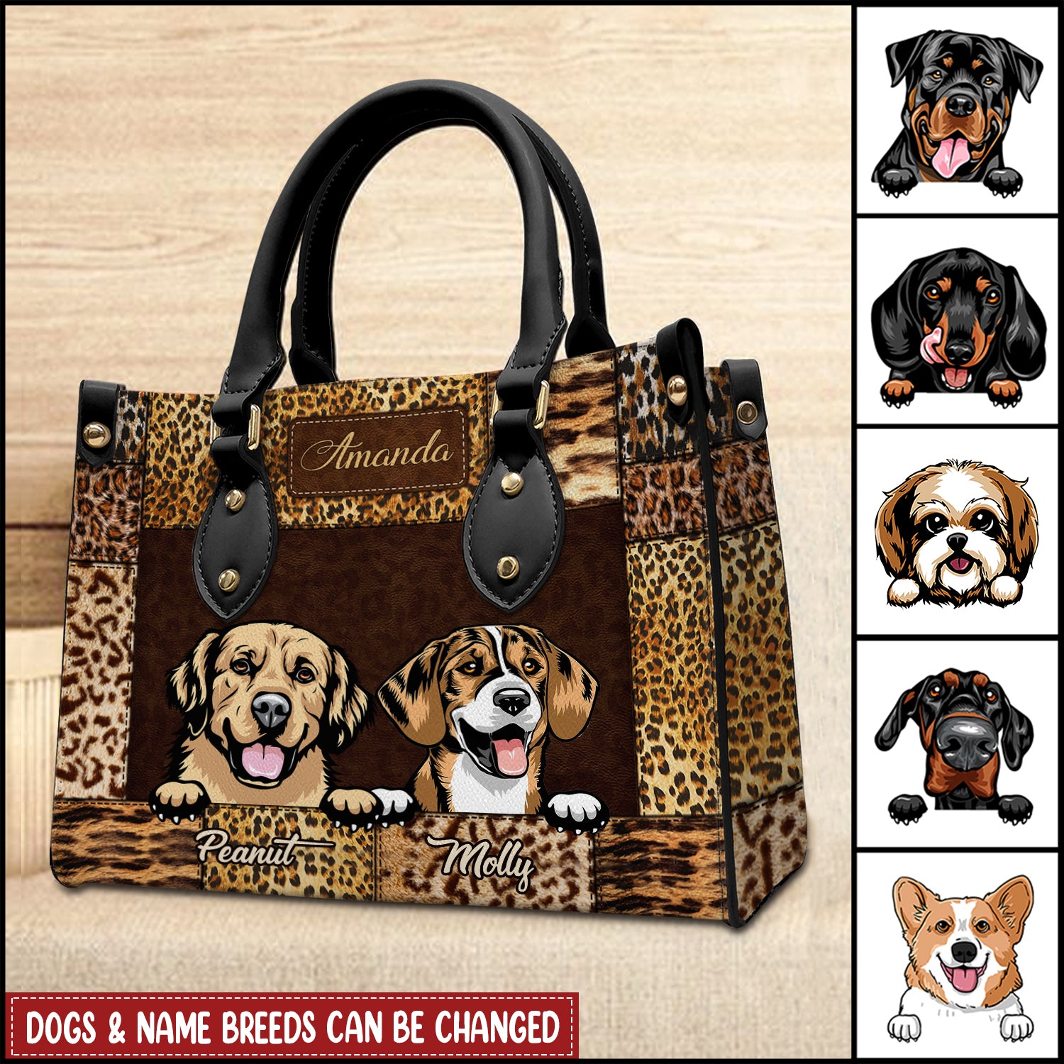 Leopard Puppy Pet Dog Lovers Personalized Leather Handbag NVL02FEB24TT2