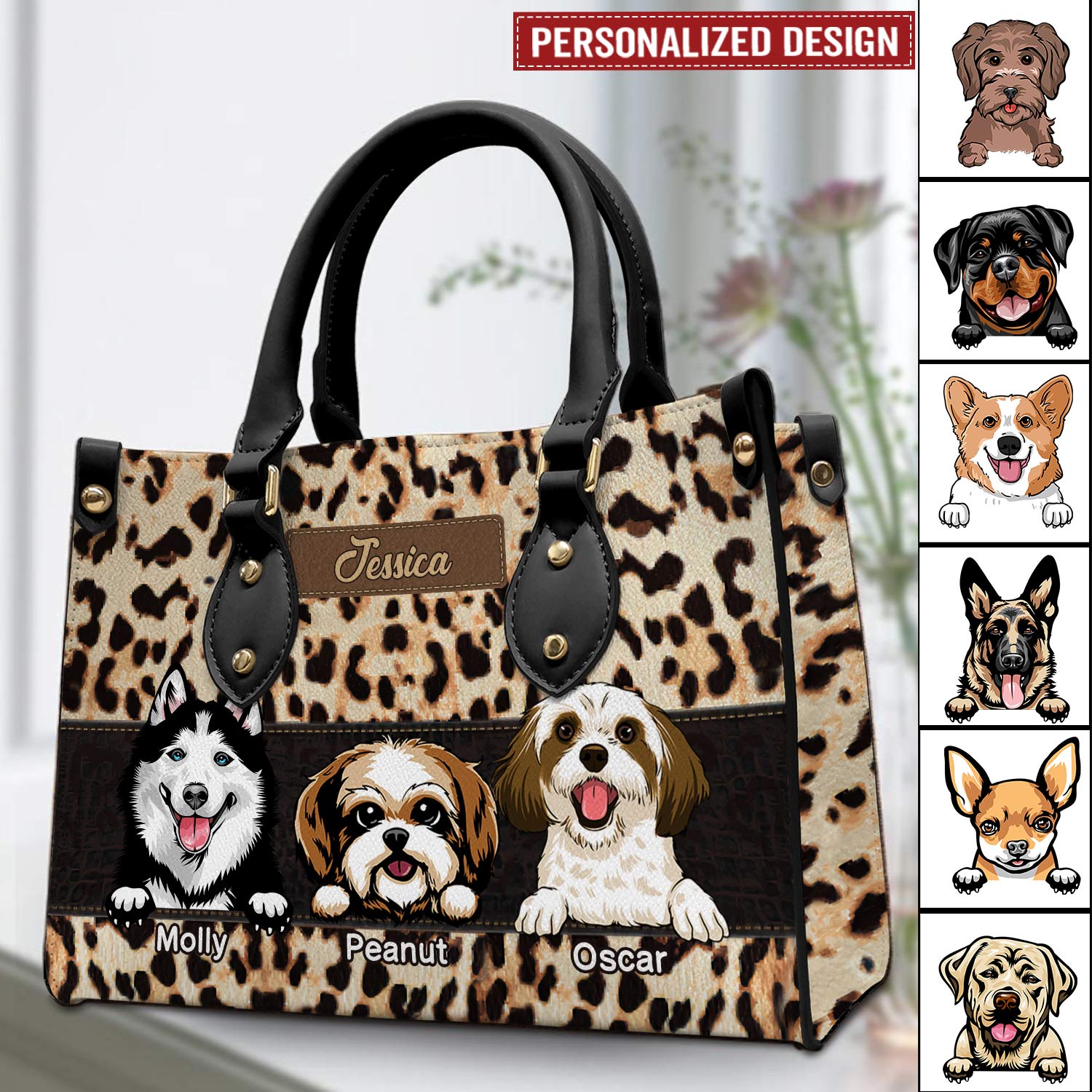 Leopard Puppy Pet Dog Lovers Personalized Leather Handbag NVL02FEB24VA1