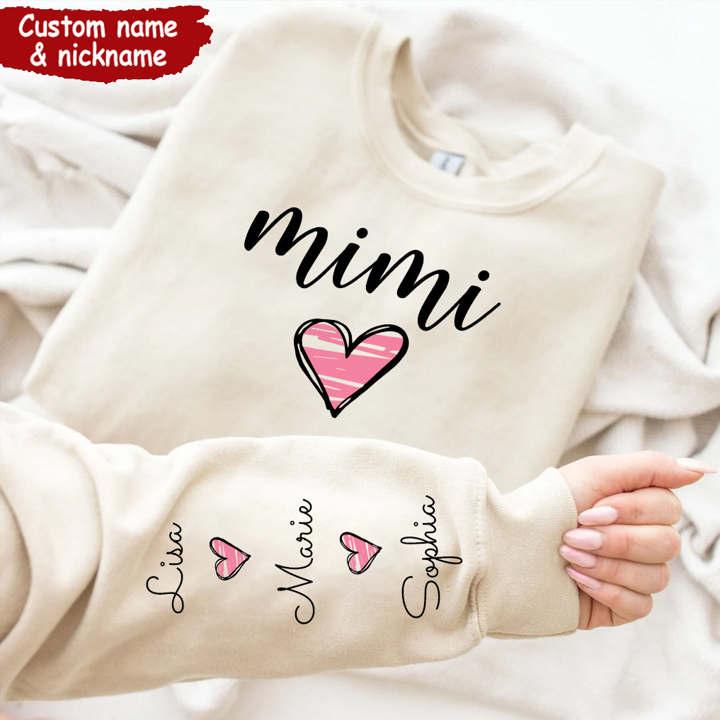 Pinky Heart Mimi Mom Custom Kids On Sleeve Personalized Sweatshirt NVL03JAN24TT2